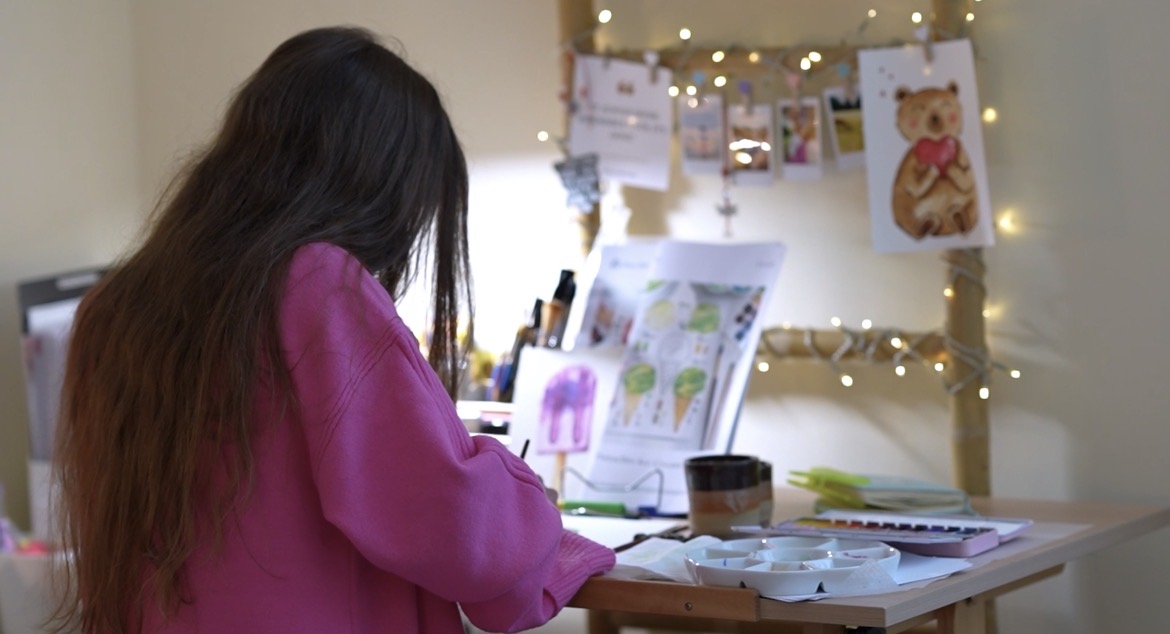 Painter at work in her studio